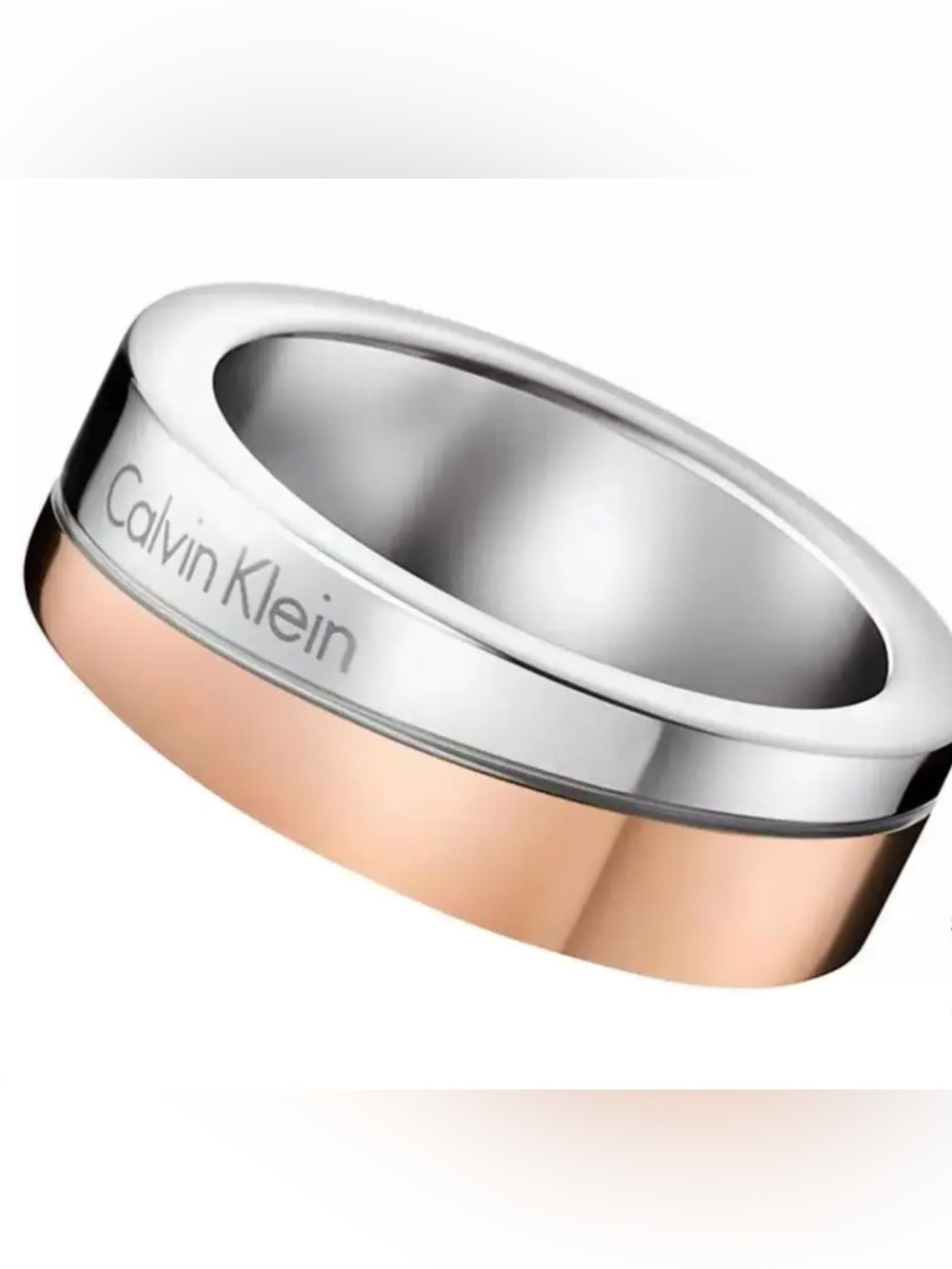 Calvin Klein Hook Collection Two-Tone Asymmetrical Ring, Etched Logo Retail $109